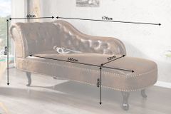 Chesterfield Récamière 170cm antik braun mit Knopfheftung und Nietenbesatz