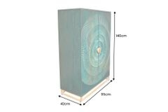 Handgearbeiteter Barschrank GOLDEN SUNSET 140cm türkis Mangoholz massiv