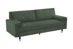 3er Sofa COZY VELVET 220cm grün Cord schwarze Füße mit goldener Kappe