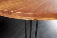Runder Esstisch SCORPION 120cm Akazie natur Massivholz Hairpin Legs Retro Design