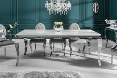 Design Esstisch MODERN BAROCK 200cm weiß chrom Glasplatte Marmor Edelstahlbeine