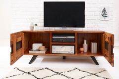 Massives TV-Lowboard AMAZONAS 160cm braun Sheeshamholz mit Baumkante