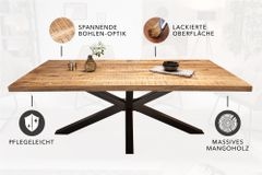Massiver Industrial Esstisch GALAXIE 180cm Mangoholz sternenförmiges Gestell