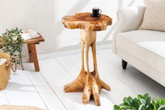Massivholz Beistelltisch ROOT 70cm natur Teak aus Wurzelholz im Stelzen-Design