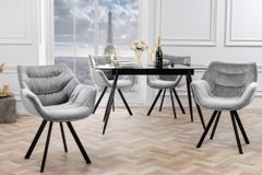 Design Stuhl THE DUTCH COMFORT grau Samt Retro Stil mit Armlehnen