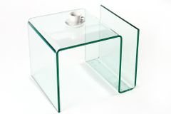 Extravaganter Glas Couchtisch FANTOME 50cm Beistelltisch mit Ablage für Magazine transparent