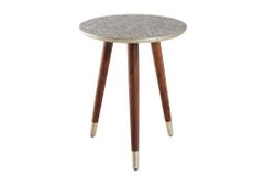 Design Beistelltisch ALCAZAR 50cm antik silber Metall Mangoholz Handarbeit rund