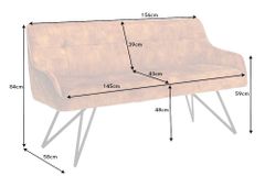 Design Sitzbank EUPHORIA 160cm senfgelb Samt Retrostil Ziersteppung Hairpin Legs Metallbeine Armlehnen