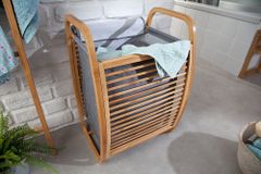 Design Wäschekorb LAGOON SPA 60cm grau Bambusholz Wäschesammler Badmöbel