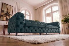 Chesterfield Sofa MODERN BAROCK 235cm petrol Samt 3-Sitzer Couch Federkern