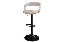 Retro Barhocker MANHATTAN beige Strukturstoff Eschenholz drehbar höhenverstellbar