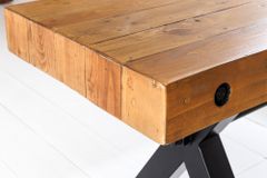 Massive Sitzbank THOR 240cm vintage braun recyceltes Pinienholz schwarz Metall X-Gestell