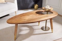 Massivholz Couchtisch GATSBY 110cm braun gold Mango oval rund Beistelltisch 2er Set Retro Design