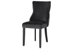 Chesterfield Stuhl CASTLE DELUXE schwarz Samt mit Löwenkopf Nieten