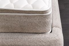 Modernes Boxbett ART DECO 180x200cm greige Bouclé mit Stauraum Matratze und Topper