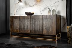 Massives Sideboard ONYX 180cm dunkelbraun Mangoholz Edelstein Achat gold Metallgestell