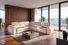 Multifunktionales Ecksofa PRIME 300cm beige Vogue Seiden Samtstoff Relaxfunktion