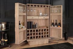 Massiver Barschrank ART DECO 140cm weiß gekälkt Mangoholz 3D-Front Highboard