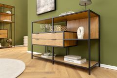 Industrial Bücherregal SLIM LINE 115cm Wildeiche schwarz Metall mit Schubladen