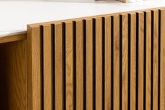 Design Sideboard VICENZA 180cm weiß Keramik natur Eiche Lamellenfront