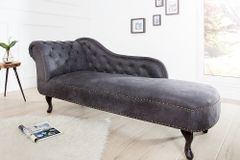 Chesterfield Récamière 170cm antik grau mit Knopfheftung und Nietenbesatz