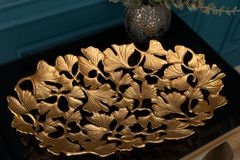 Dekorative Schale GINKGO LEAFS 40cm gold handmade Metall