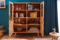 Massivholz Highboard MYSTIC LIVING 140cm Akazie natur Vitrine 3D-Oberfläche