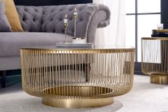 Runder Couchtisch VARIATION 80cm gold Metallgestell Schwarzglas Handarbeit