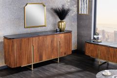 Design Sideboard GATSBY 160cm braun gold Mangoholz Marmor Metallgestell