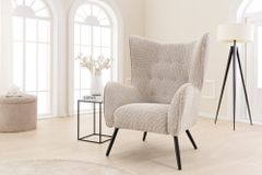 Design XL Sessel AMSTERDAM greige Bouclé schwarze Metallbeine Retro Stil