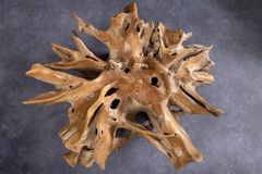 Runder Couchtisch ROOT 100cm natur Teak Massivholz aus Wurzelholz mit Glasplatte
