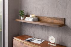 Massives Wandregal MAKASSAR 110cm braun Mangoholz honey finish handmade
