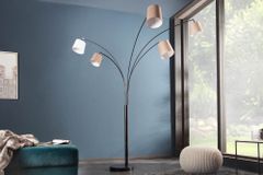 Design Bogenlampe LEVELS 205cm weiß beige braun 5 Leinenschirme Stehlampe