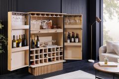 Design Barschrank ART DECO 140cm weiß gekälkt Mangoholz 3D-Front