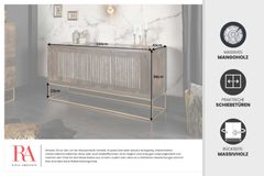 Massives Sideboard ONYX 160cm dunkelbraun gold Mangoholz Edelstein Achat Schiebetüren