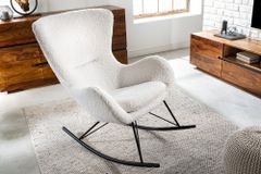 Design Schaukelstuhl SCANDINAVIA SWING weiß Bouclé Sessel schwarz Metall