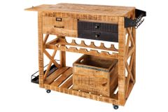 Industrial Barschrank BODEGA 86cm Mangoholz Servierwagen mit Weinregal und Aufhängung
