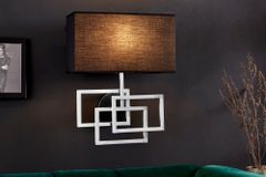 Moderne Wandleuchte ATLANTIS 44cm silber Stoffschirm schwarz Lampe