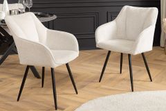 Drehbarer Retro Stuhl AVIGNON beige Chenille schwarze Metallbeine