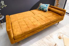 Modernes Schlafsofa COUTURE 200cm senfgelb Microvelours 3-Sitzer Couch mit Schlaffunktion
