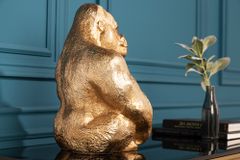 Dekorative Gorillafigur KONG 40cm gold handmade Metall Skulptur