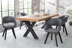 Design Stuhl NORDIC STAR antik grau Microfaser Massivholz schwarz mit Armlehne gepolstert