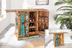 Einzigartiger Barschrank JAKARTA 100cm natur bunt recyceltes Massivholz aus Fischerbooten