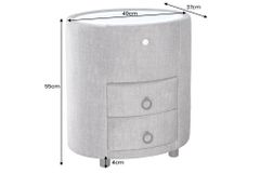 Nachttisch SIGNUM 55cm oval grau Vogue Seiden Samtstoff inkl. Beleuchtung Schubladen