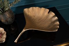 Dekorative Schale GINKGO 45cm gold handmade Metall
