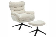 Drehbarer Sessel CLOUD champagner beige Chenille schwarz Metall