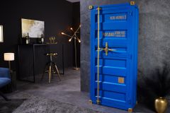 Design Barschrank Container GLOBETROTTER 180cm blau Weinregal Upcycling