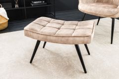 Moderner Hocker SCANDINAVIA champagner beige Samt schwarze Metallbeine Fußhocker