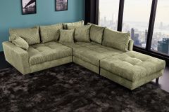 Modernes Ecksofa KENT 220cm grün Cord inkl. Hocker Federkern L-Form Wohnlandschaft