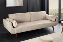 Design Schlafsofa DIVANI 220cm champagner beige Samt 3-Sitzer mit Bettfunktion Walnuss-Füße